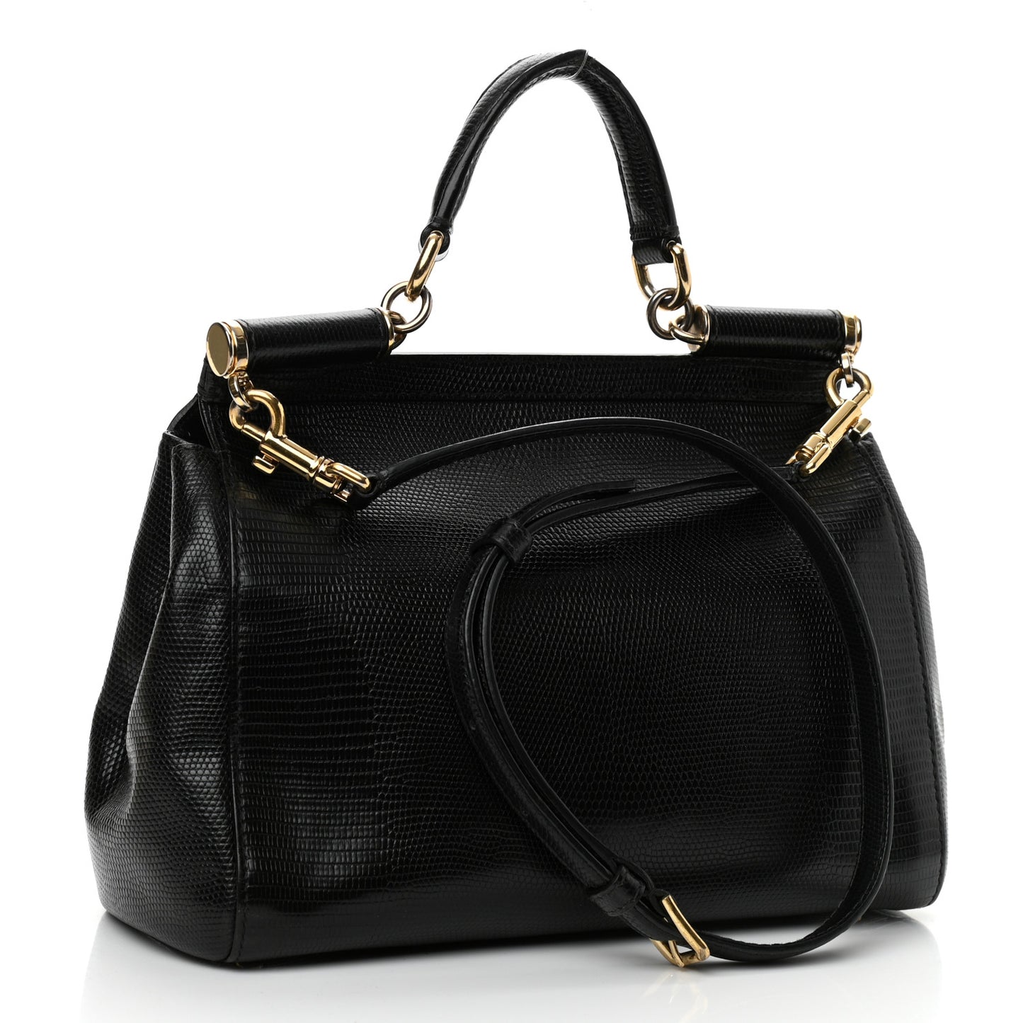 Lizard Calfskin Embossed Medium Miss Sicily Satchel Black