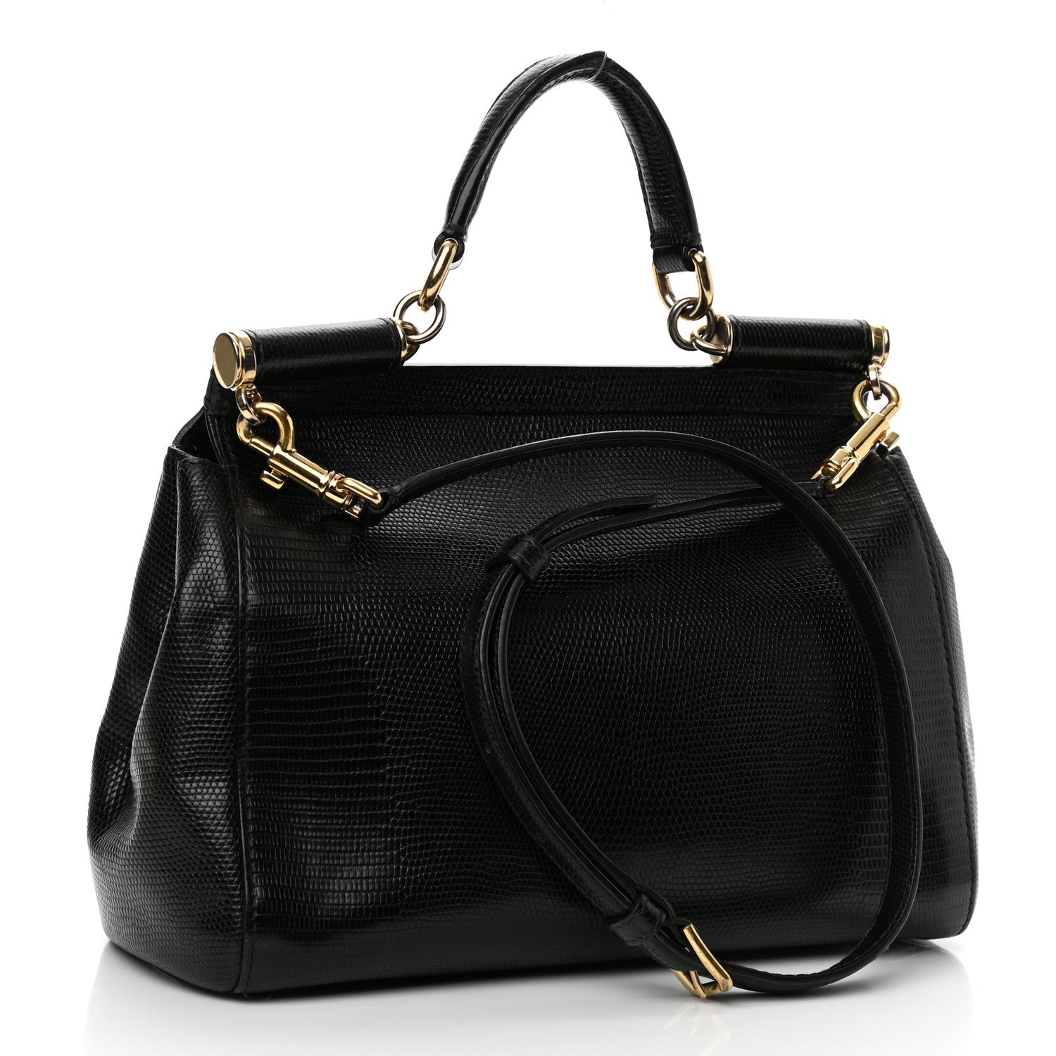Dolce & Gabbana Lizard Calfskin Embossed Medium Miss Sicily Satchel Black 3 of 10