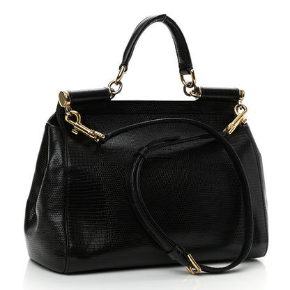 Dolce & Gabbana Lizard Calfskin Embossed Medium Miss Sicily Satchel Black 3 of 10