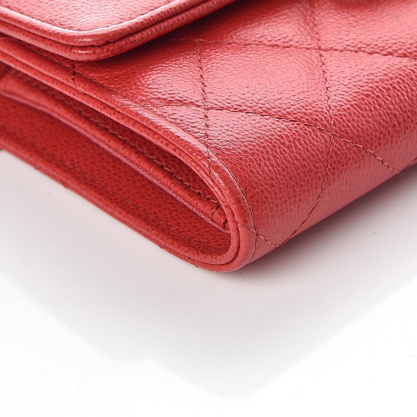 Grained Calfskin Quilted CC Box Flap Wallet Red