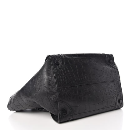 Celine Crocodile Embossed Calfskin Medium Phantom Luggage Black 4 of 19