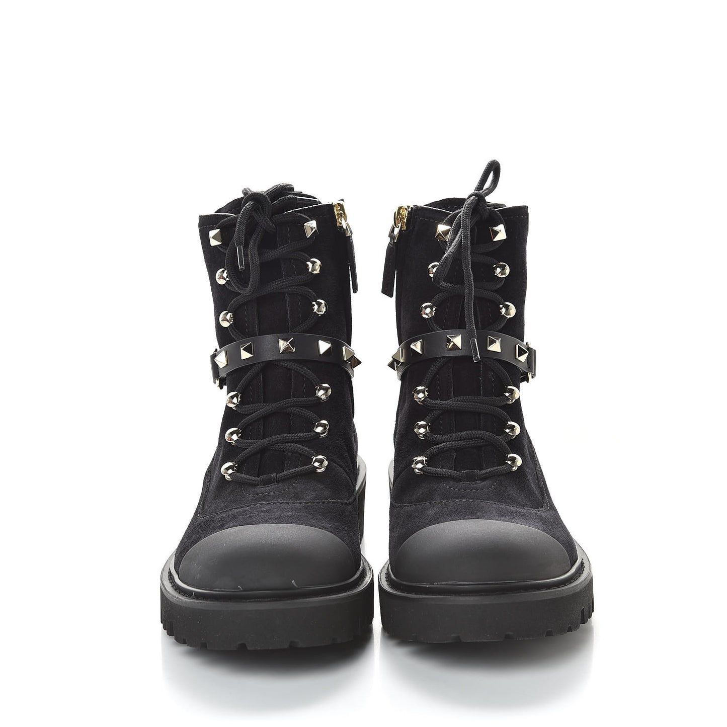 Suede Rockstud Cap Toe Combat Boots 38 Black