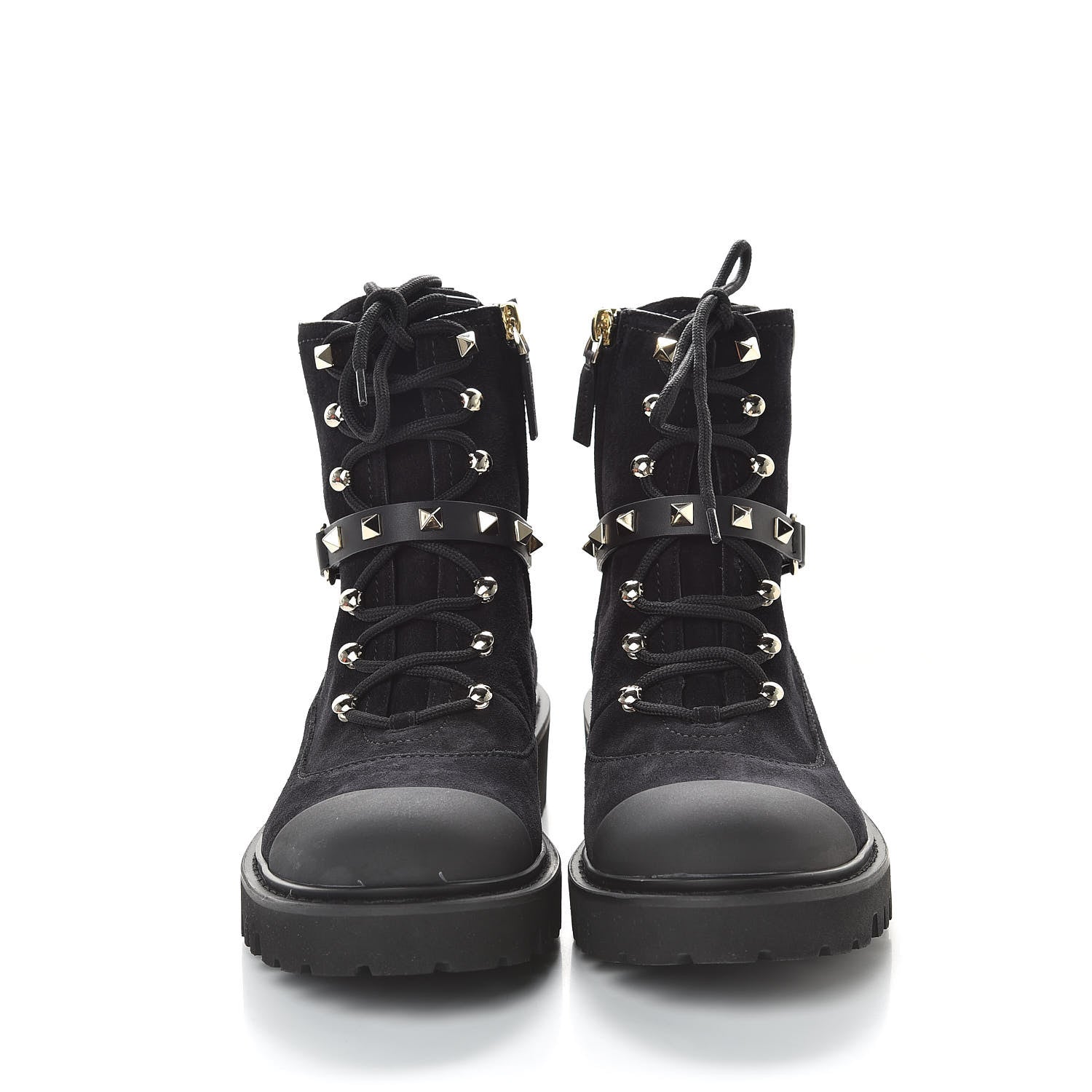 Valentino Garavani Suede Rockstud Cap Toe Combat Boots 38 Black 3 of 10