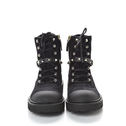 Valentino Garavani Suede Rockstud Cap Toe Combat Boots 38 Black 3 of 10