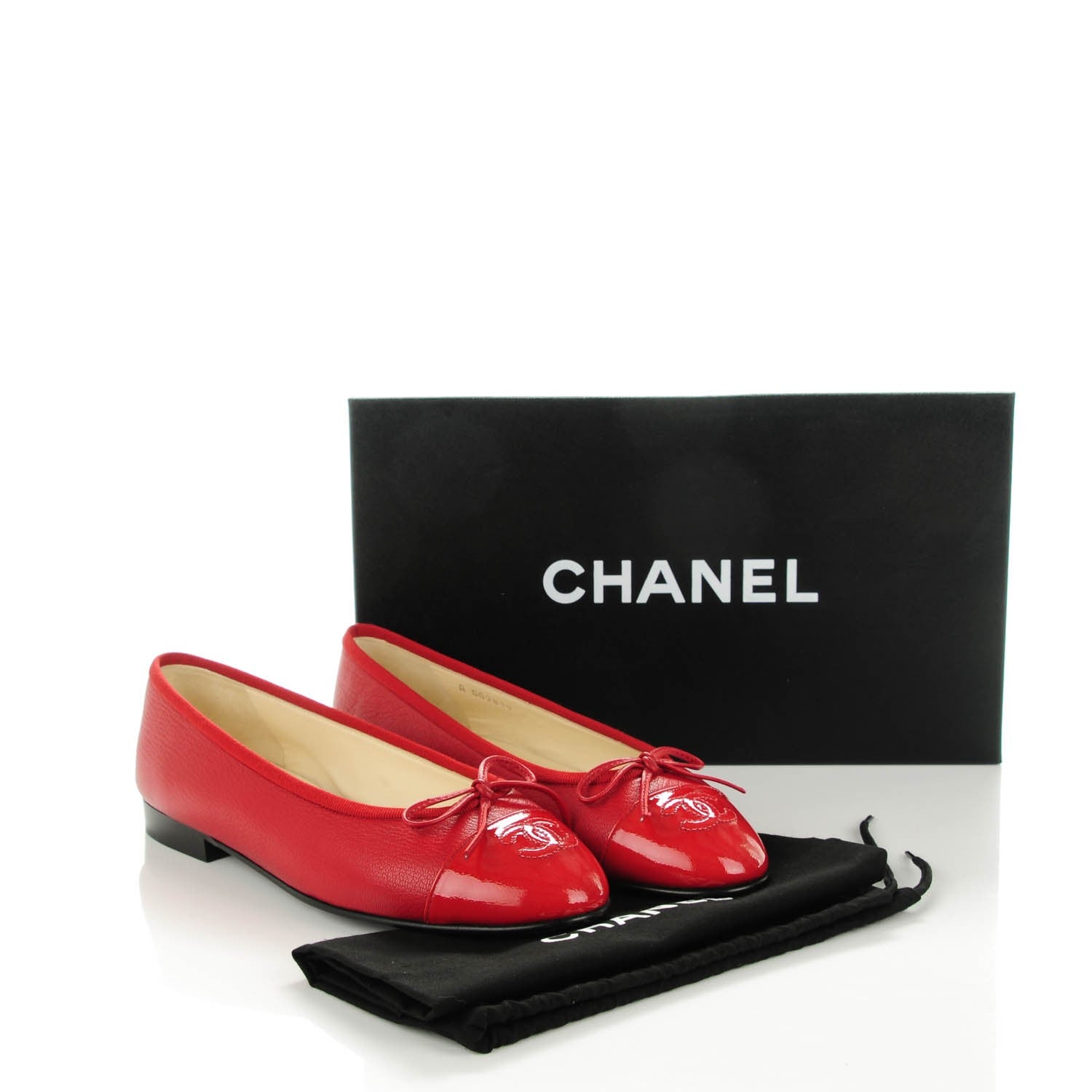 Chanel Goatskin Patent Cap Toe CC Ballerina Flats 35.5 Red 8 of 8