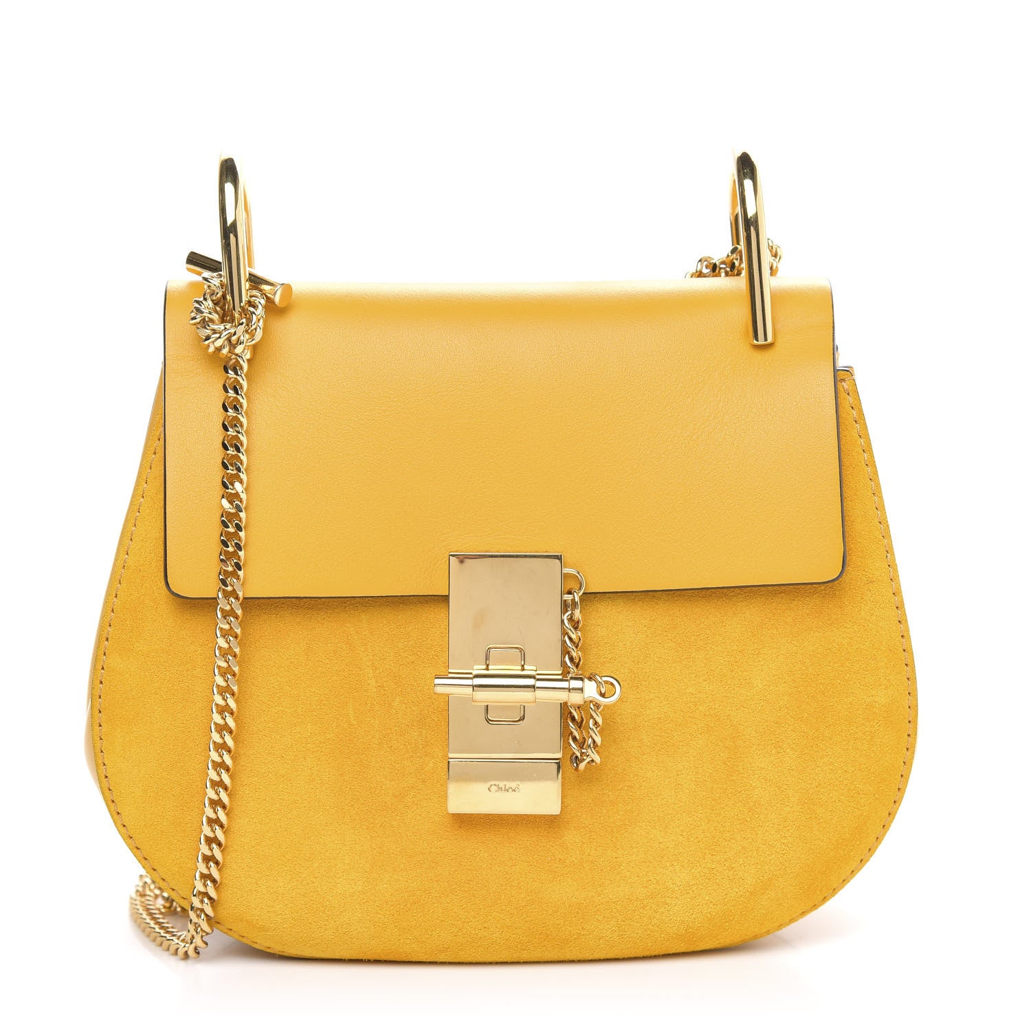 Chloe Suede Smooth Calfskin Mini Drew Shoulder Bag Mustard 1 of 8
