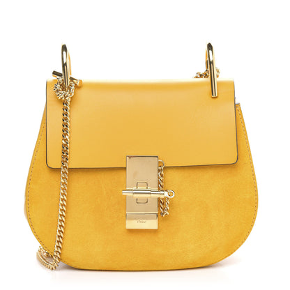 Chloe Suede Smooth Calfskin Mini Drew Shoulder Bag Mustard 1 of 8