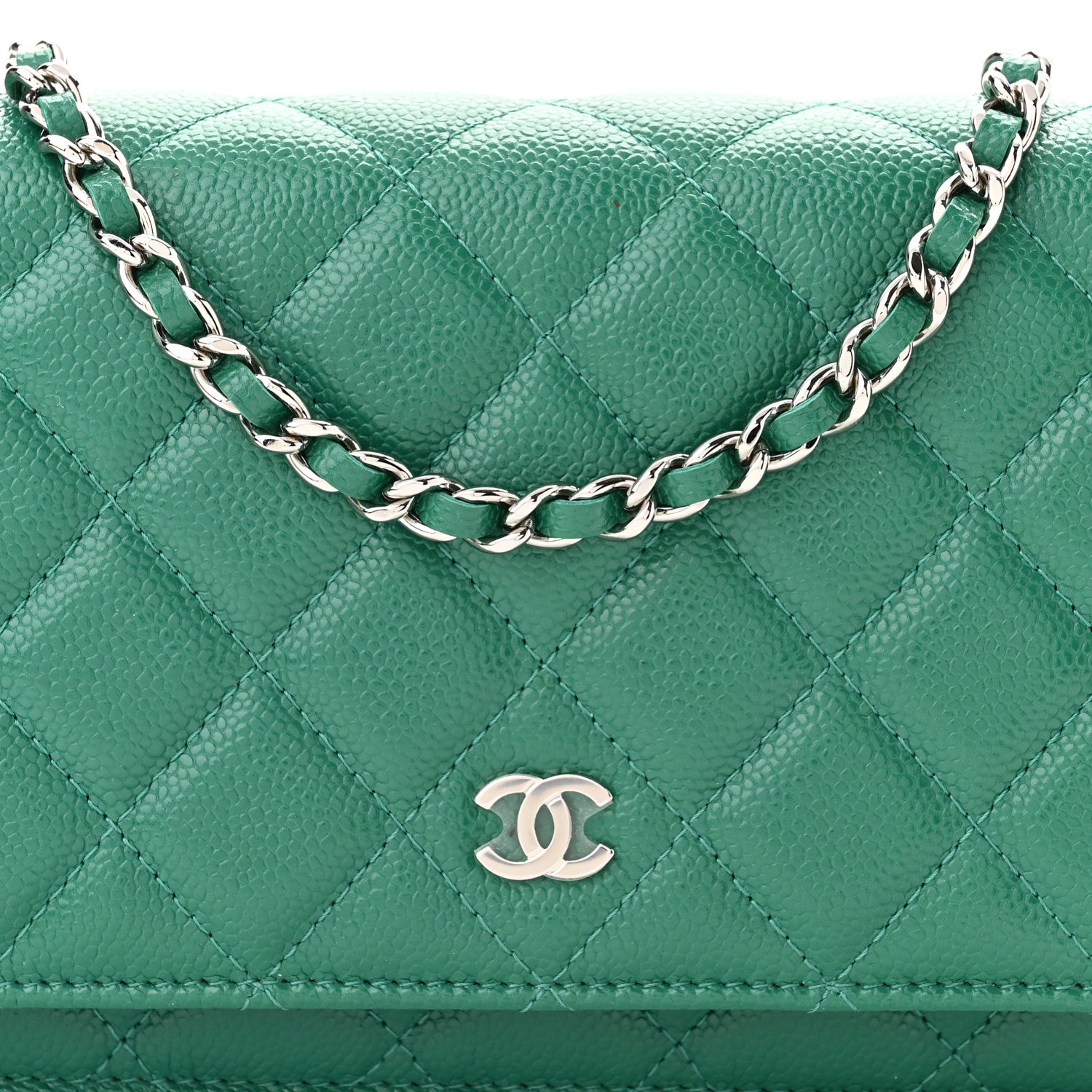 Chanel Metallic Caviar Quilted Wallet On Chain WOC Green 8 of 11