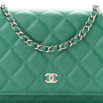 Chanel Metallic Caviar Quilted Wallet On Chain WOC Green 8 of 11
