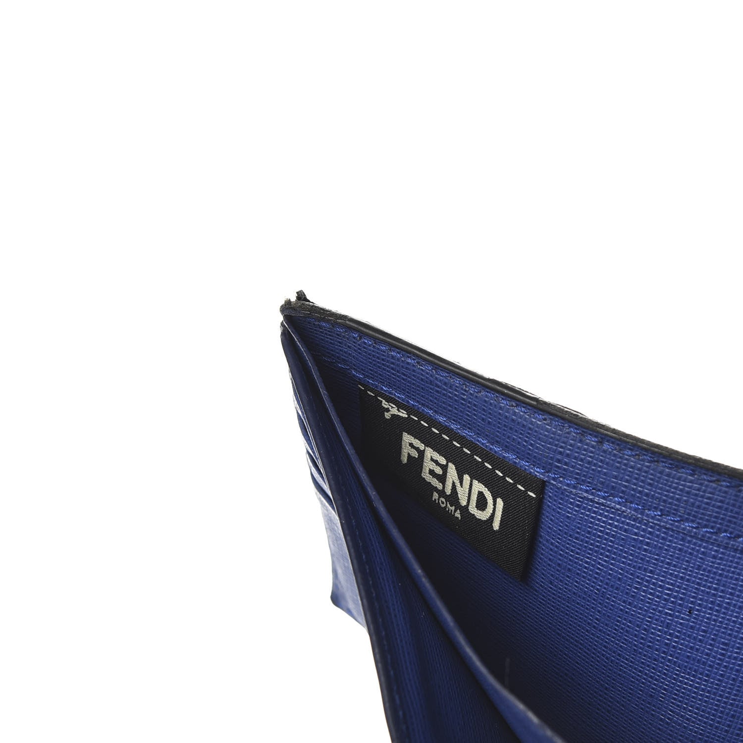 Fendi Vitello Elite Monster Eyes Inlay Bi-Fold Wallet Asfalto Blue 6 of 9