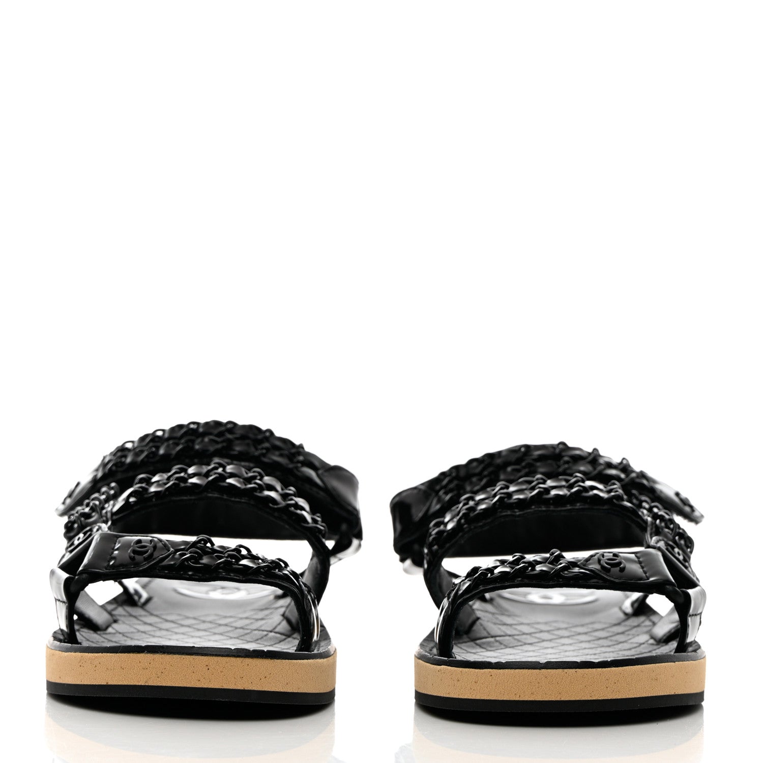 Chanel Laminated Goatskin Chain Sandals 36.5 Black 2 of 11