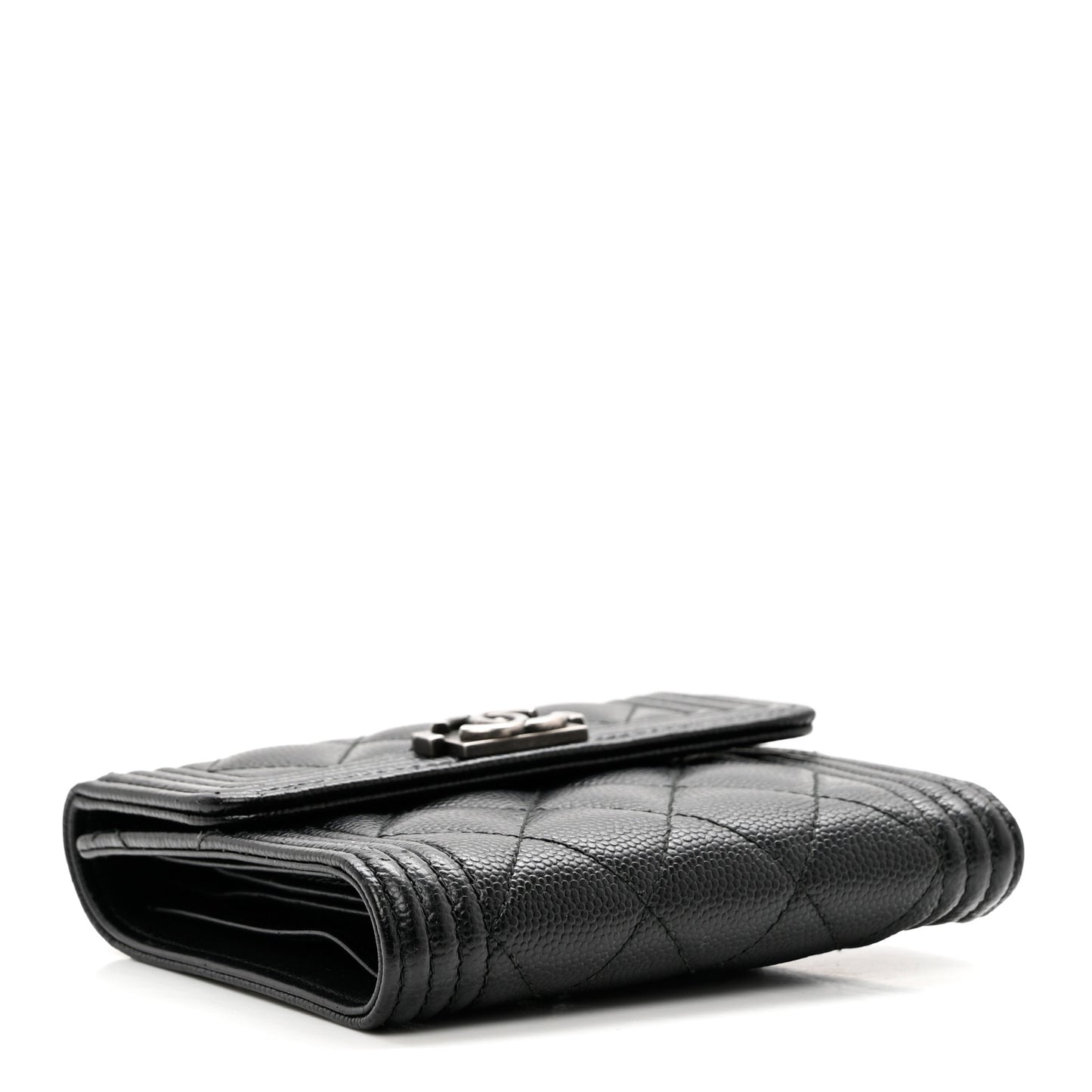 Caviar Quilted Compact Boy Wallet Black