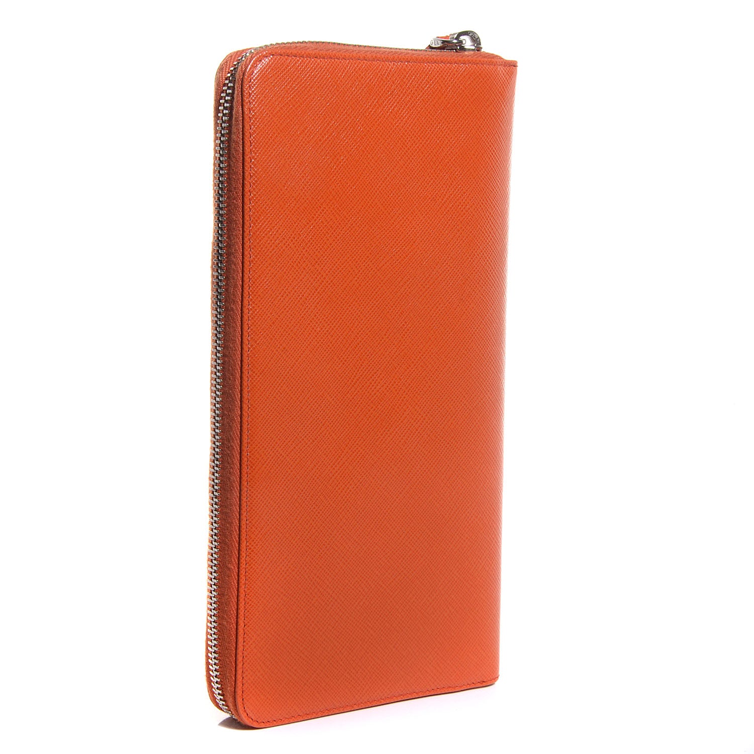 Prada Saffiano Zip Around Portfolio Wallet Papaya 3 of 8