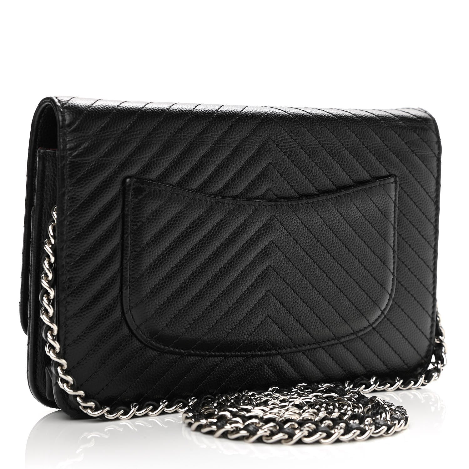 Chanel Caviar Chevron Quilted Wallet On Chain WOC Black 3 of 15