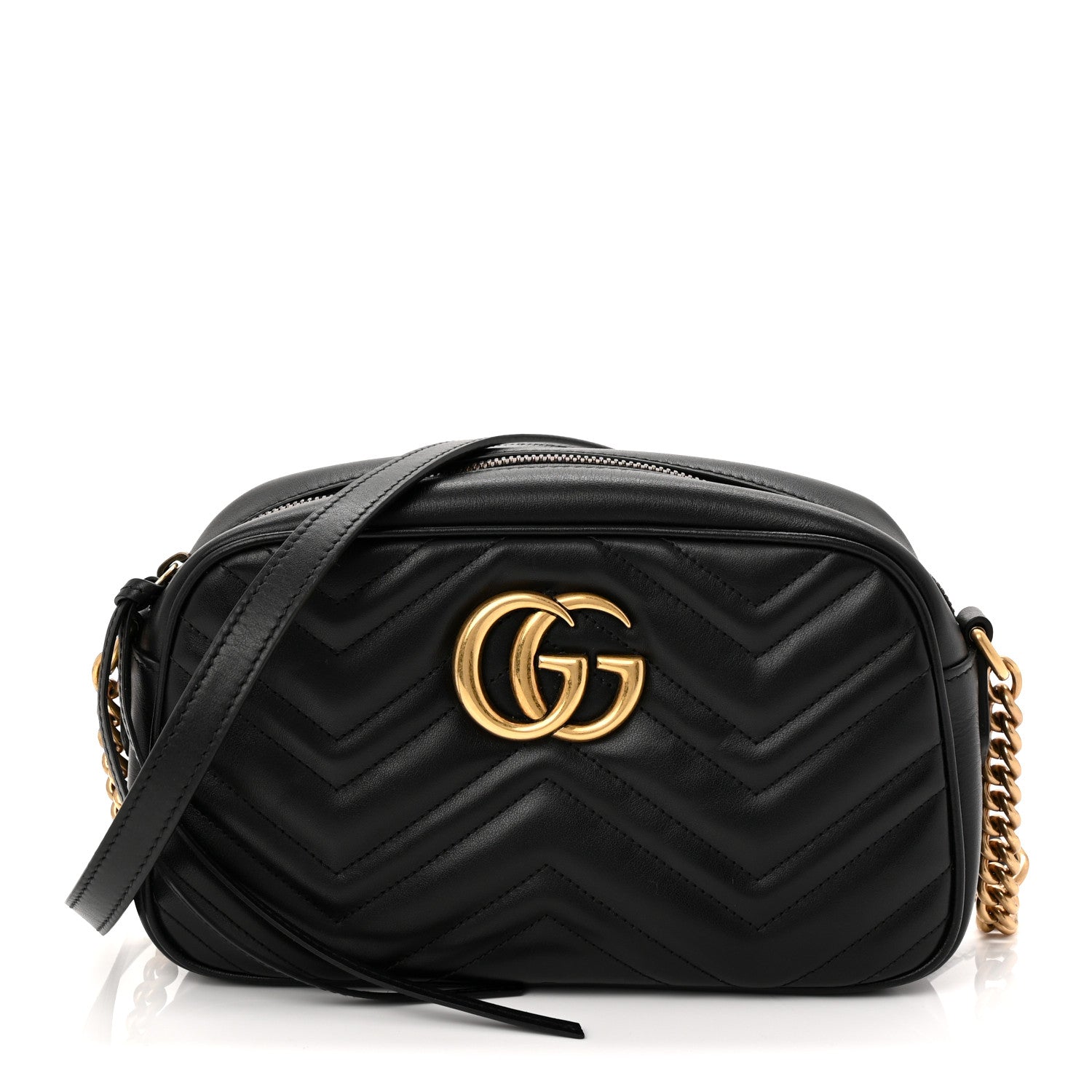 Gucci Calfskin Matelasse Small GG Marmont Chain Shoulder Bag Black 1 of 11
