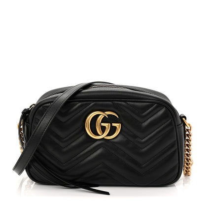 Gucci Calfskin Matelasse Small GG Marmont Chain Shoulder Bag Black 1 of 11