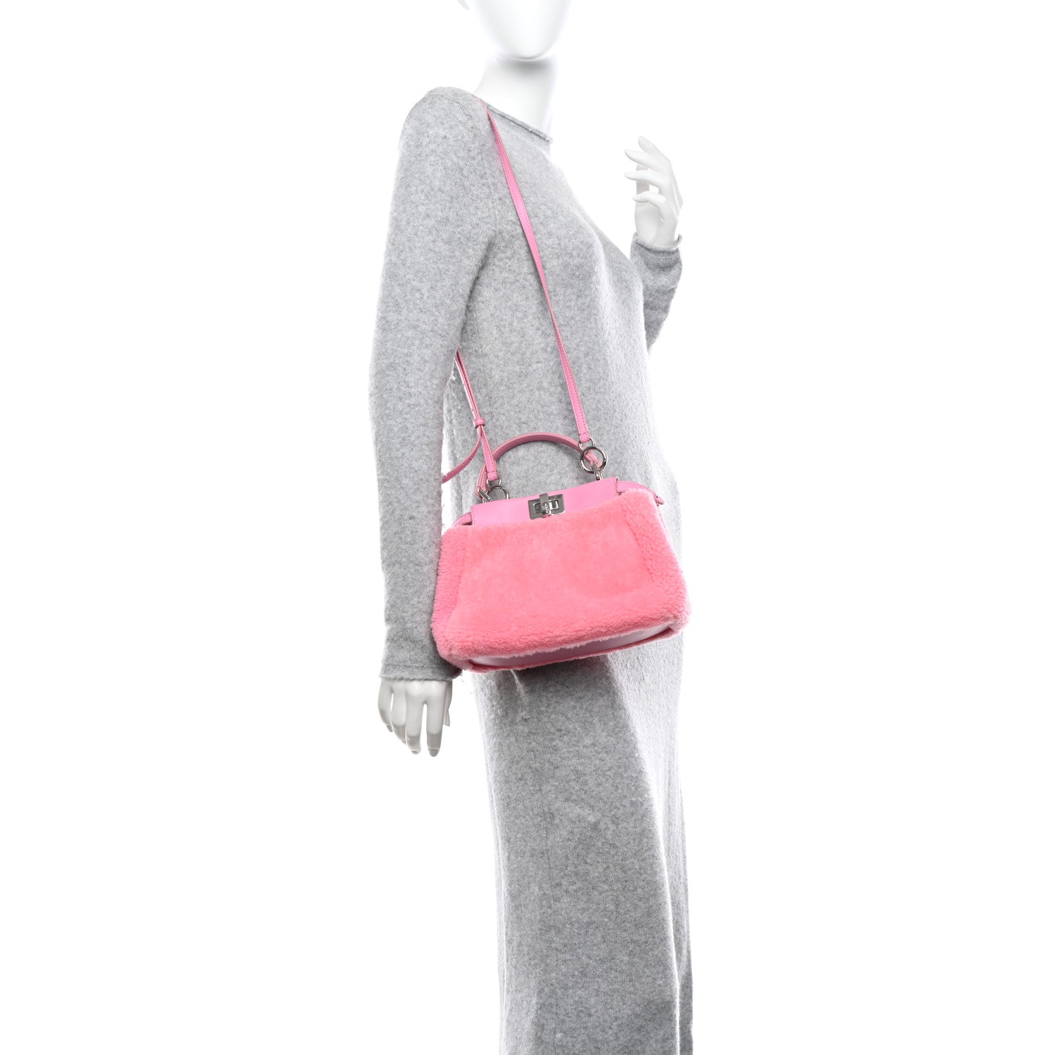 Fendi Shearling Nappa Mini Peekaboo Iconic Satchel Lollypop 2 of 12