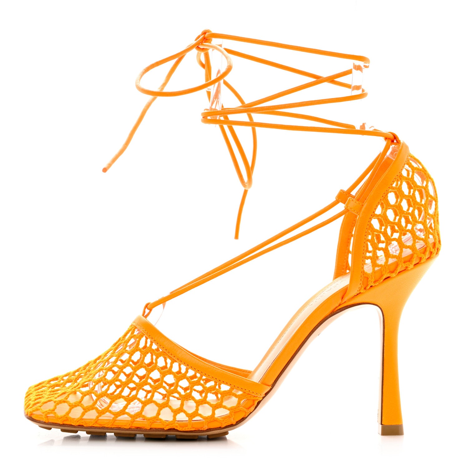 Bottega Veneta Mesh Nappa Stretch Ankle Tie Sandals 39 Tangerine 1 of 8