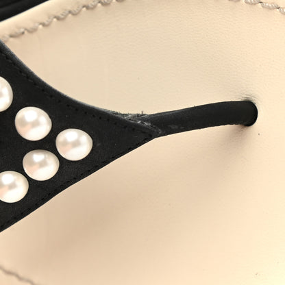 Chanel Suede Pearl Thong Sandals 39 Black 10 of 10