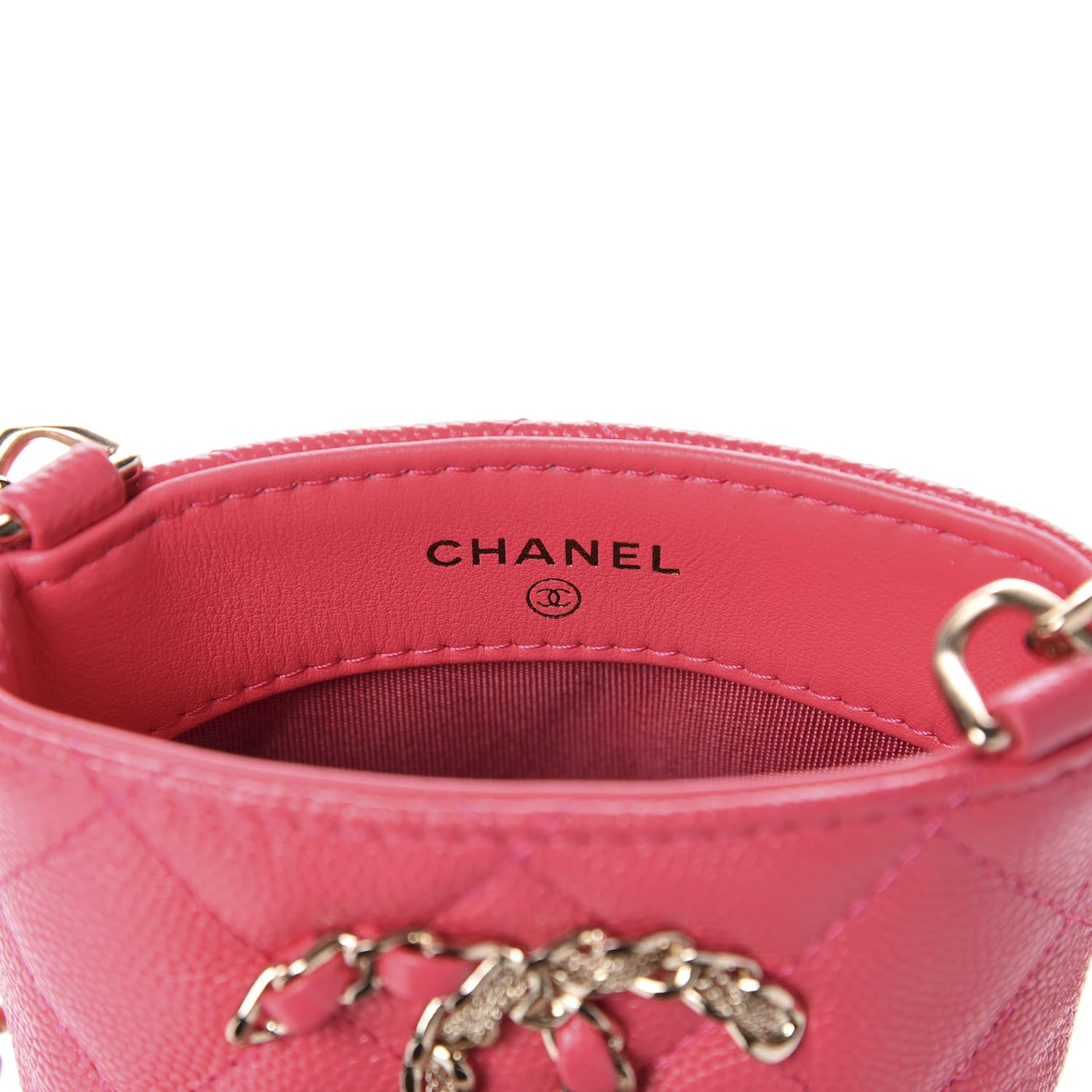 Chanel Caviar Quilted French New Wave Phone Holder With Chain Pink 8 of 11