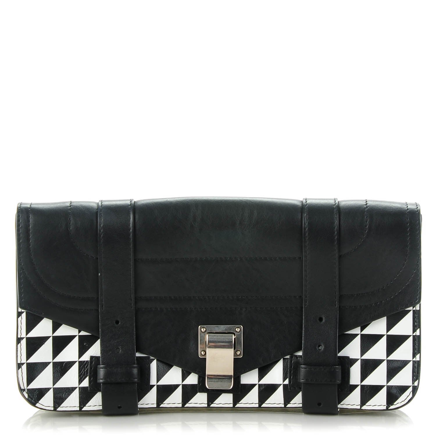 Proenza Schouler Triangle Print Calfskin PS1 Pochette Clutch Black White 1 of 8