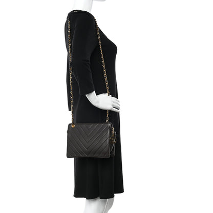Chanel Lambskin Chevron Small Shoulder Bag Dark Brown 2 of 15