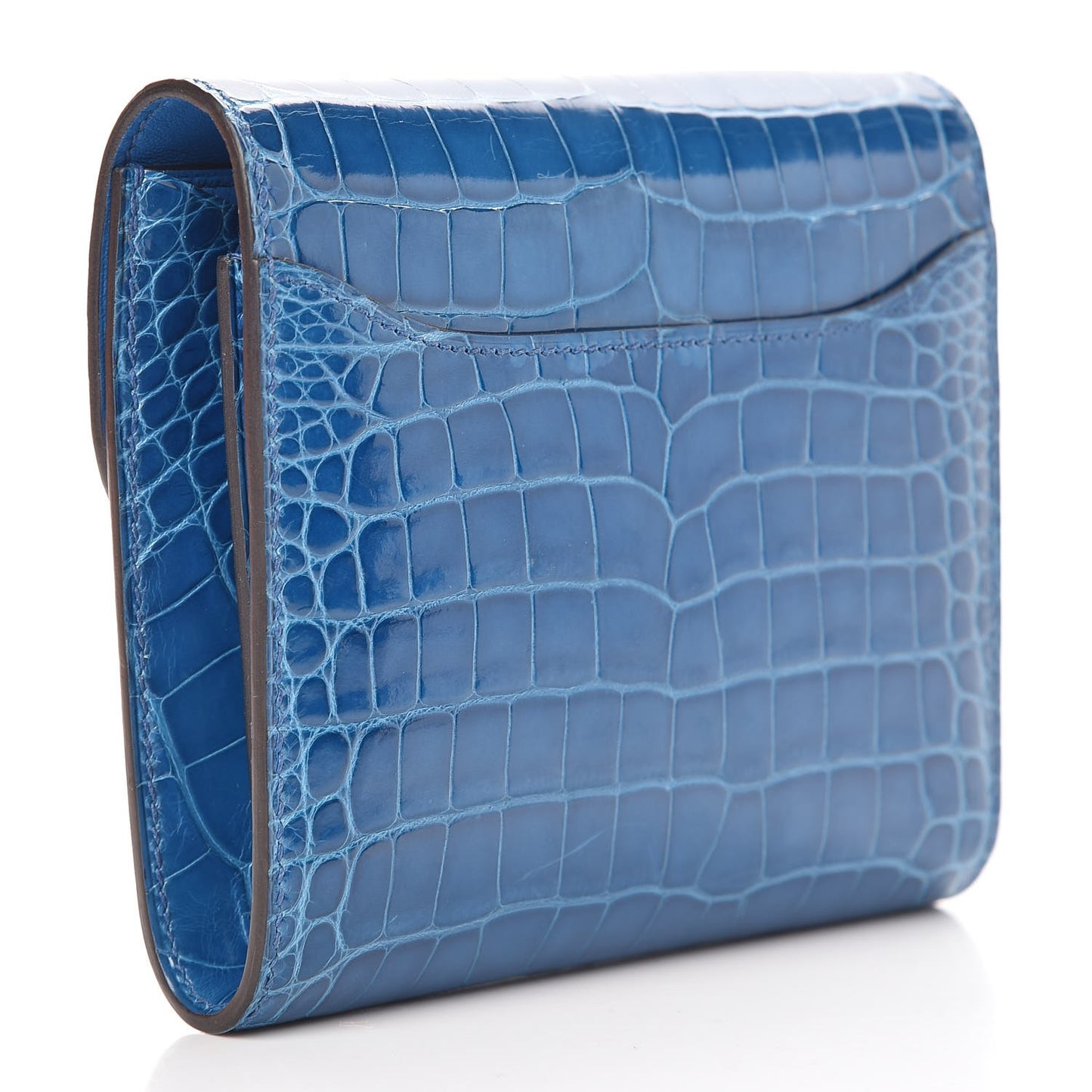 Shiny Alligator Constance Short Wallet Bleu Izmir