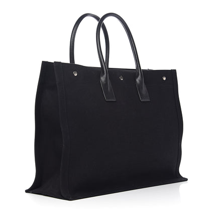 Saint Laurent Linen Calfskin Rive Gauche Tote Black 2 of 10