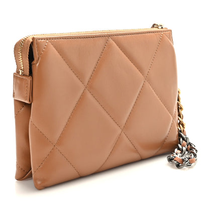 Chanel Shiny Goatskin Quilted Small Chanel 19 Pouch With Handle Clutch Brown 3 of 9