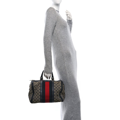 Gucci Monogram Selleria Calfskin Vintage Web Medium Boston Beige Blue 2 of 14
