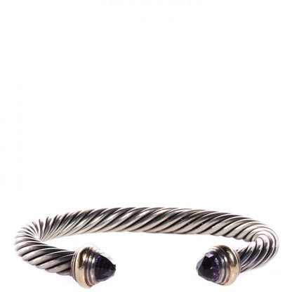 David Yurman Sterling Silver 14K Yellow Gold Amethyst 7mm Cable Classics Bracelet 1 of 5