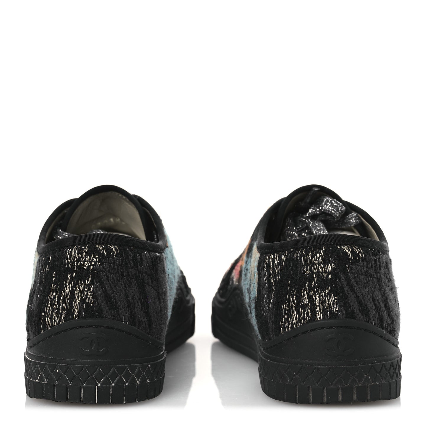 Metallic Tweed Low Top Sneakers 38 Black Multicolor