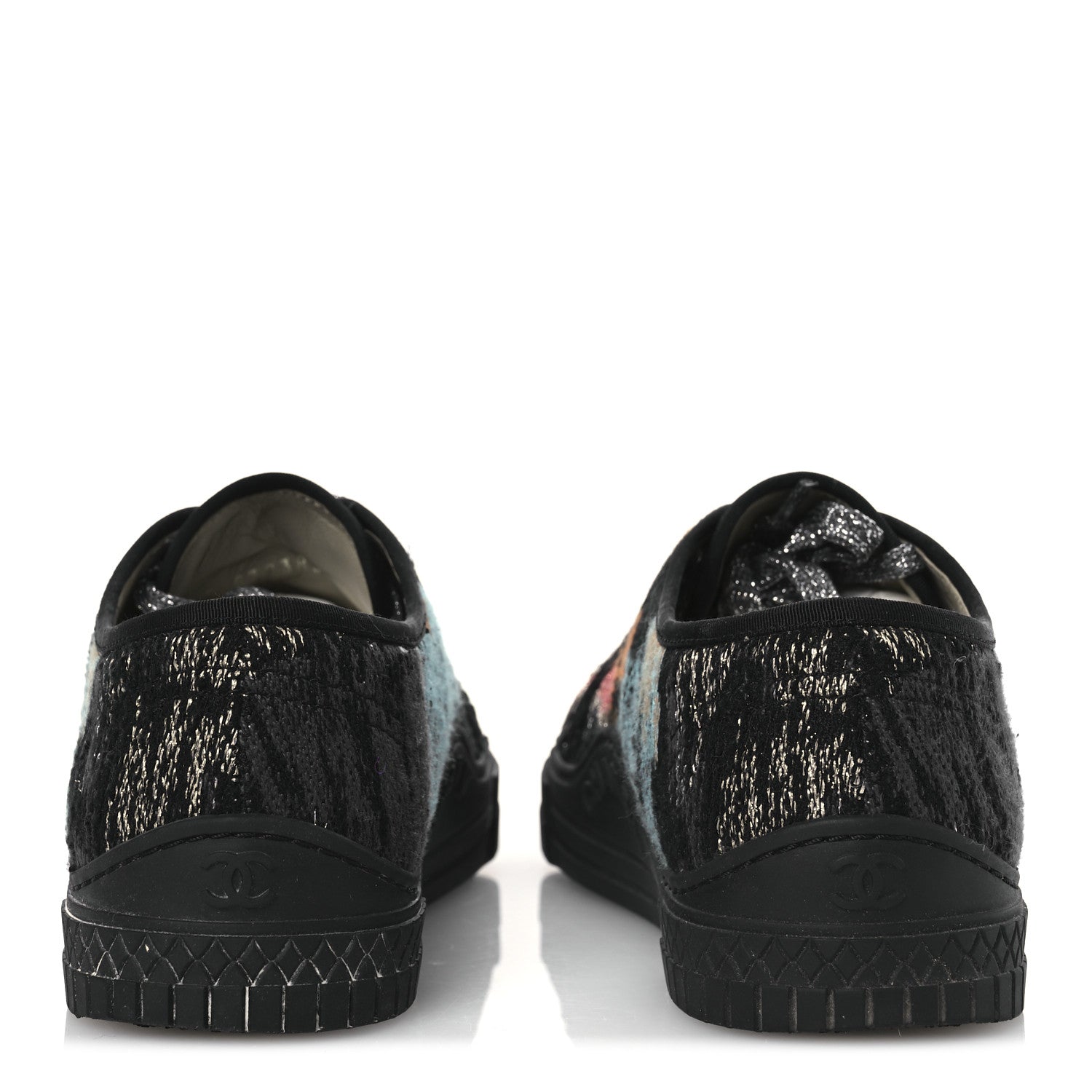 Chanel Metallic Tweed Low Top Sneakers 38 Black Multicolor 6 of 14