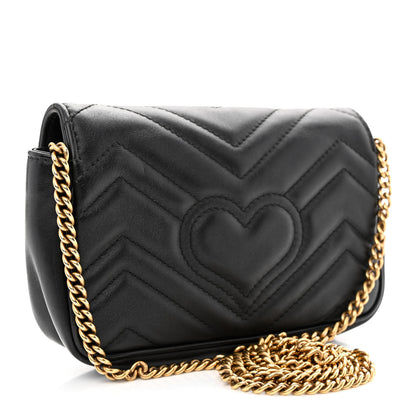 Gucci Calfskin Matelasse Super Mini GG Marmont Shoulder Bag Black 3 of 10