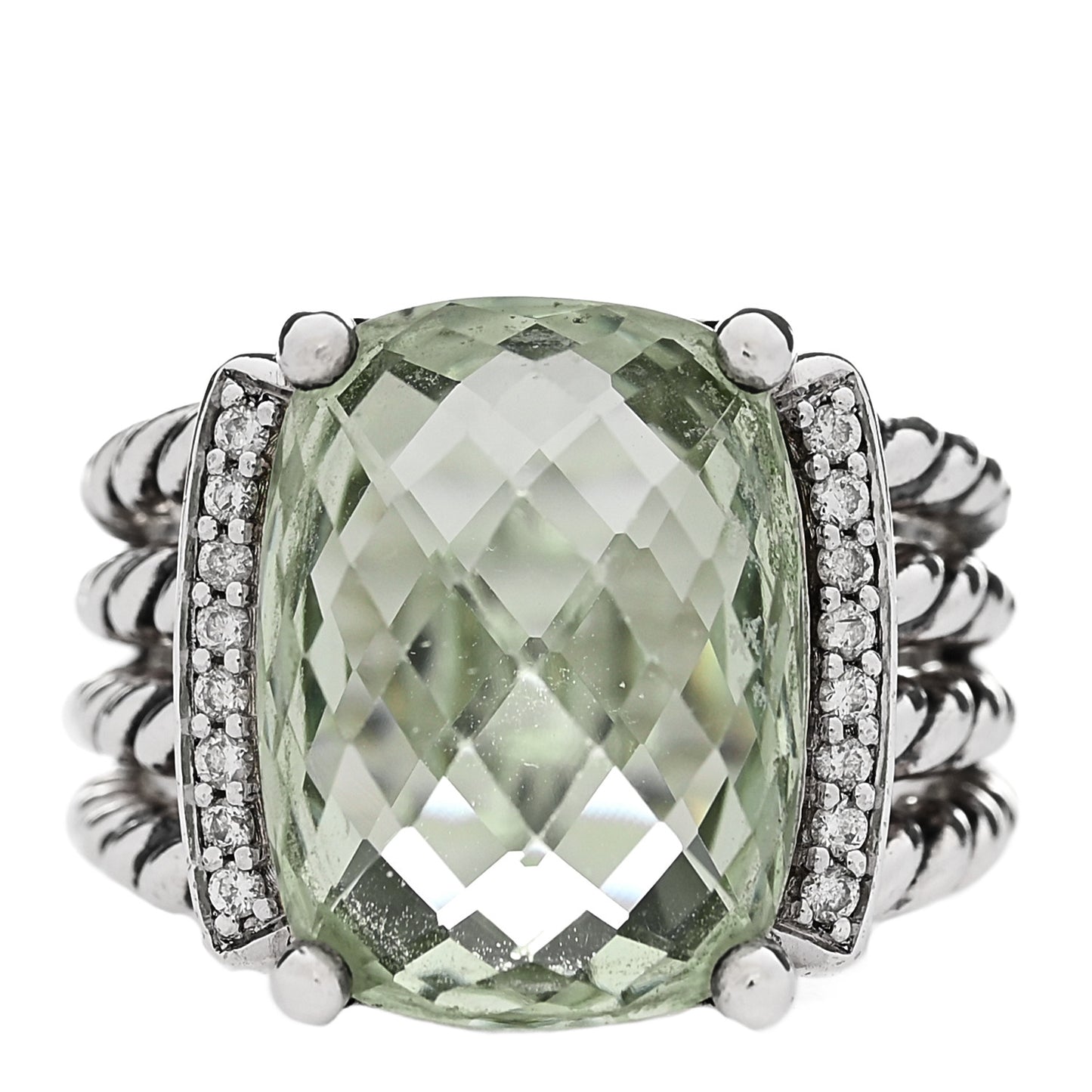 Sterling Silver Diamond Prasiolite 16mm Wheaton Ring 54 6.75