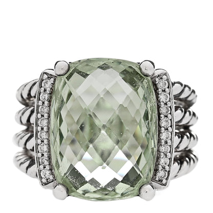 David Yurman Sterling Silver Diamond Prasiolite 16mm Wheaton Ring 54 6.75 1 of 4