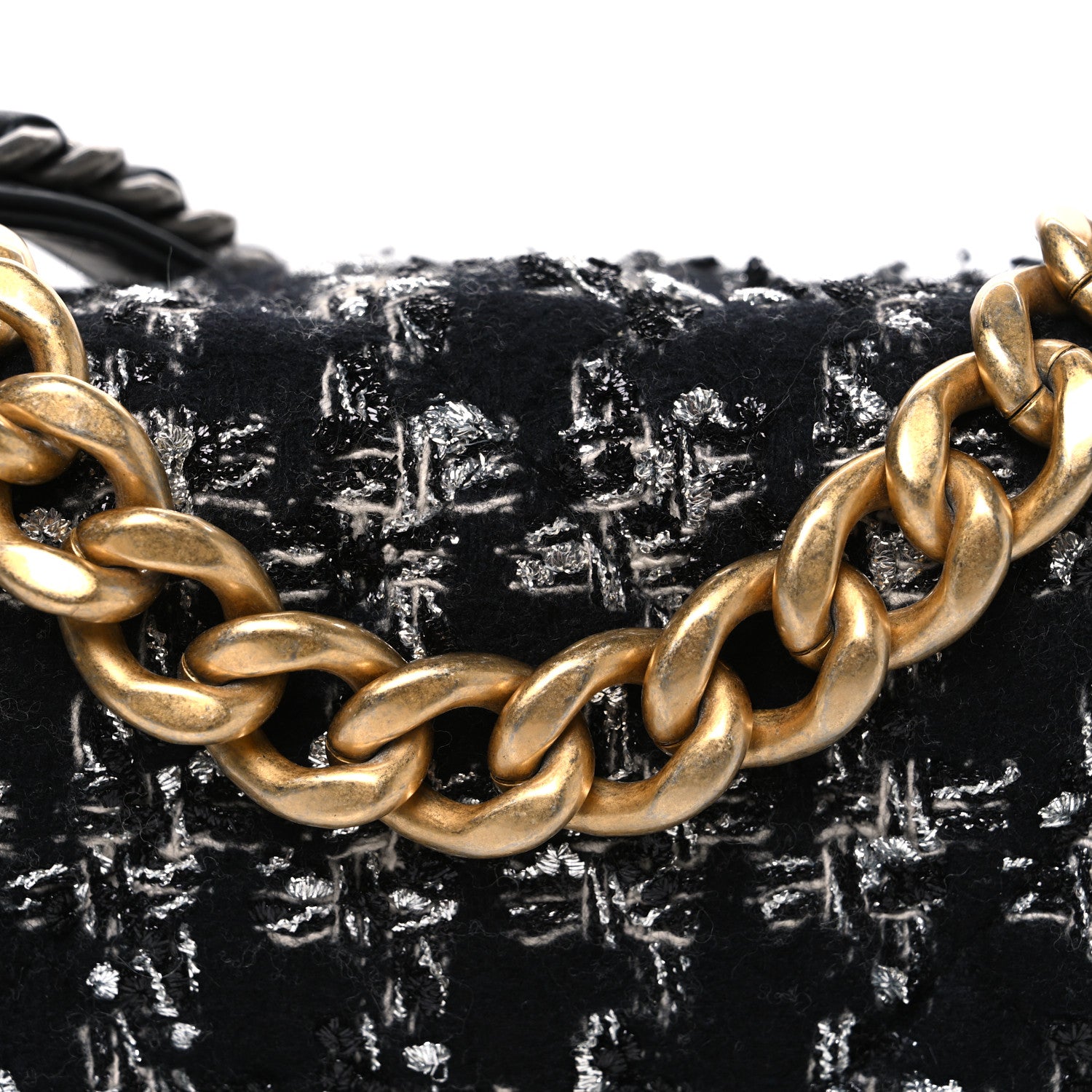 Chanel Tweed Quilted Large Chanel 19 Flap Black Silver Ecru 8 of 10