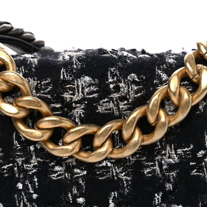 Chanel Tweed Quilted Large Chanel 19 Flap Black Silver Ecru 8 of 10
