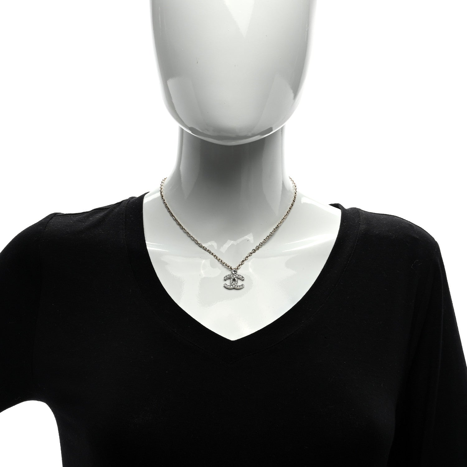 Chanel Crystal CC Necklace Silvery Gold 4 of 4