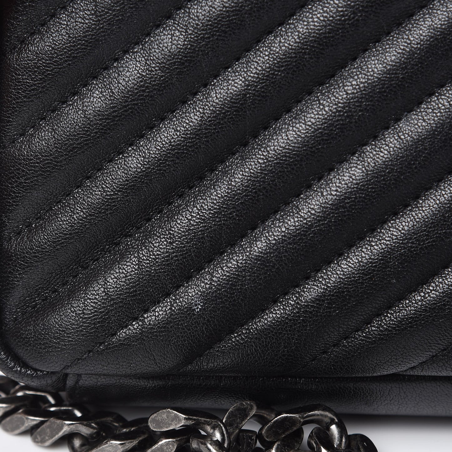Sheepskin Matelasse Chevron Monogram Medium College Bag Black