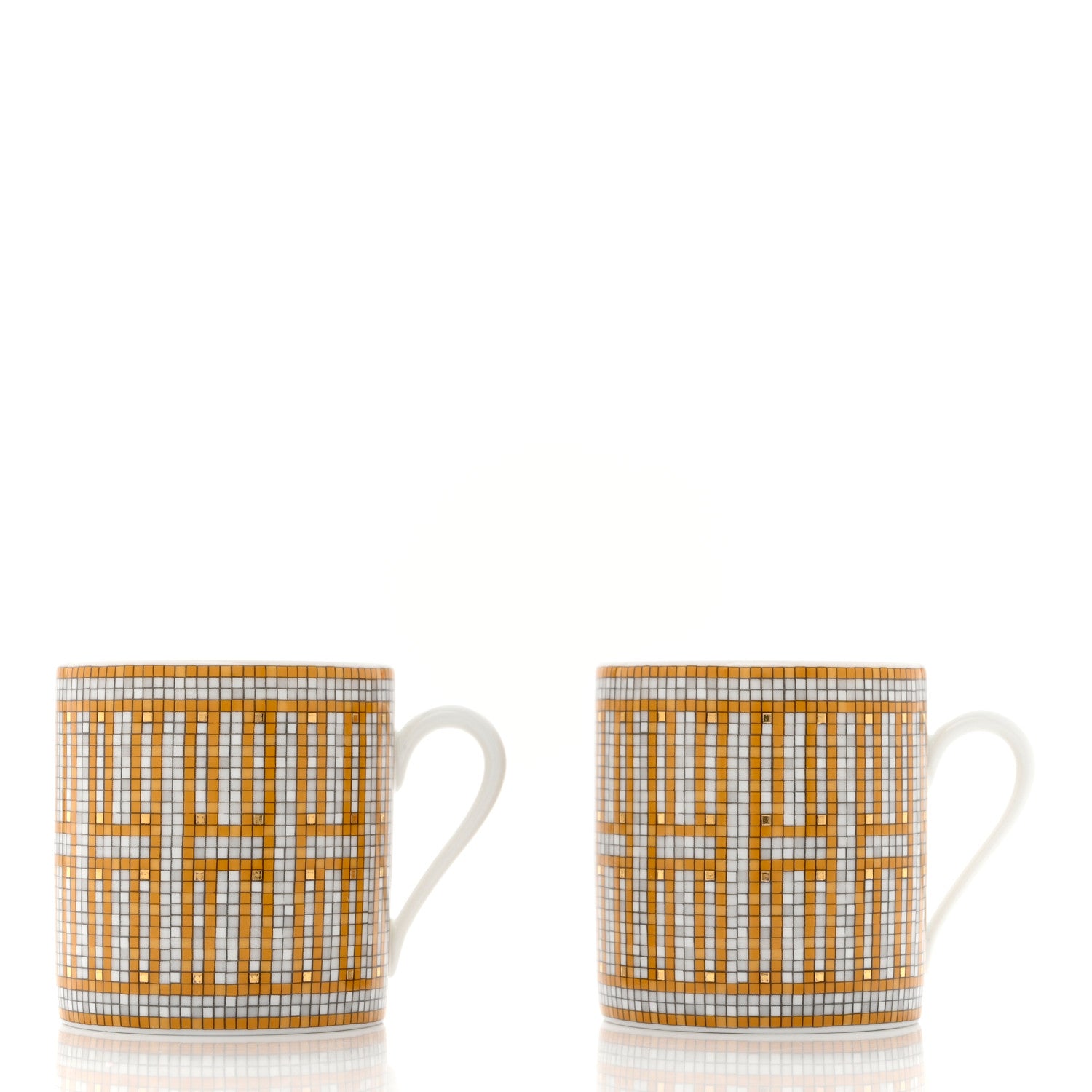 Hermes Porcelain Mosaique Au 24 Gold Coffee Cup and Saucer Set of 2 3 of 12