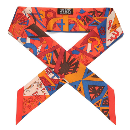 Hermes Silk Le Nombre D'Or Twilly Orange Corail Jaune Doll 1 of 5