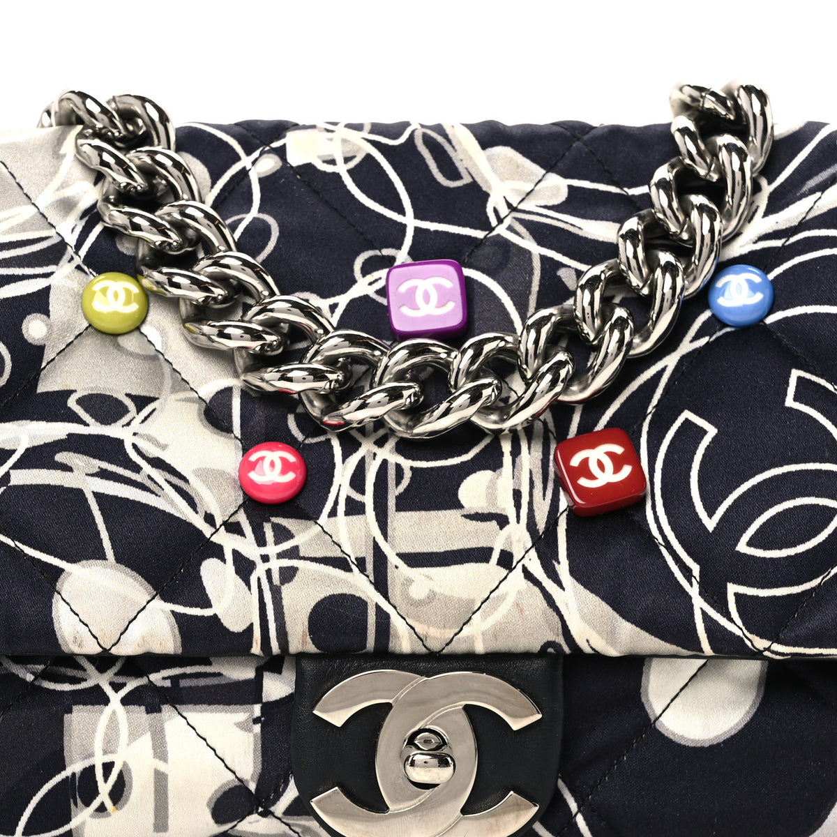 Chanel Satin Quilted Medium Kaleidoscope Flap Black White 9 of 11