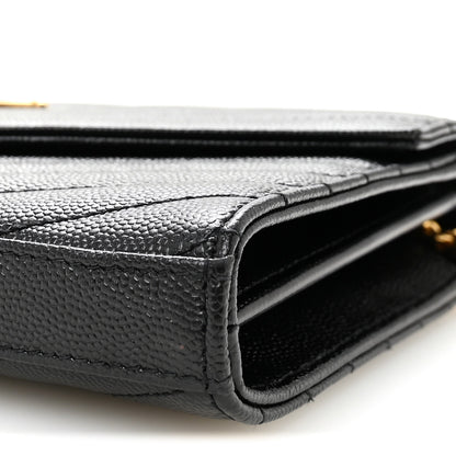 Saint Laurent Grain De Poudre Matelasse Chevron Monogram Chain Wallet Black 9 of 9