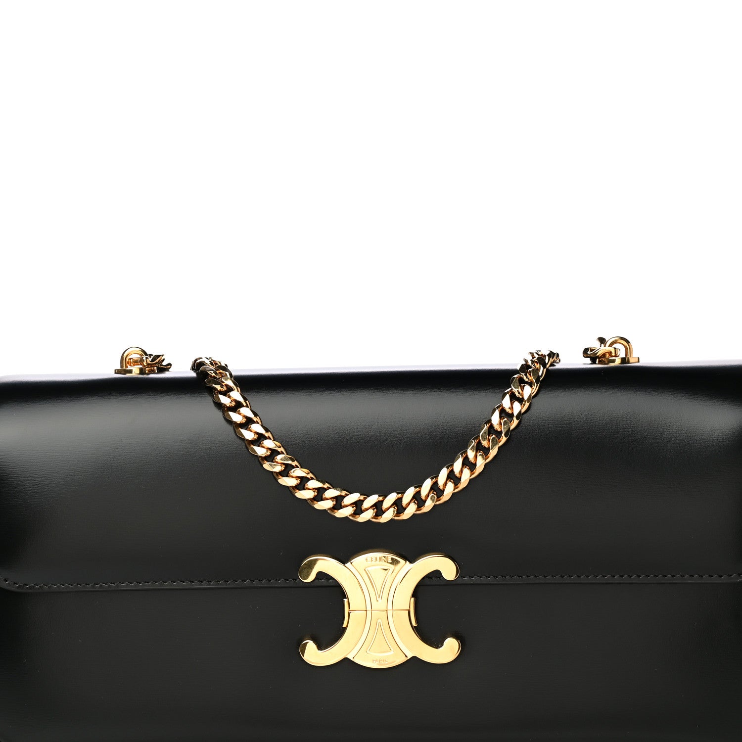 Celine Shiny Calfskin Triomphe Chain Bag Black 10 of 16