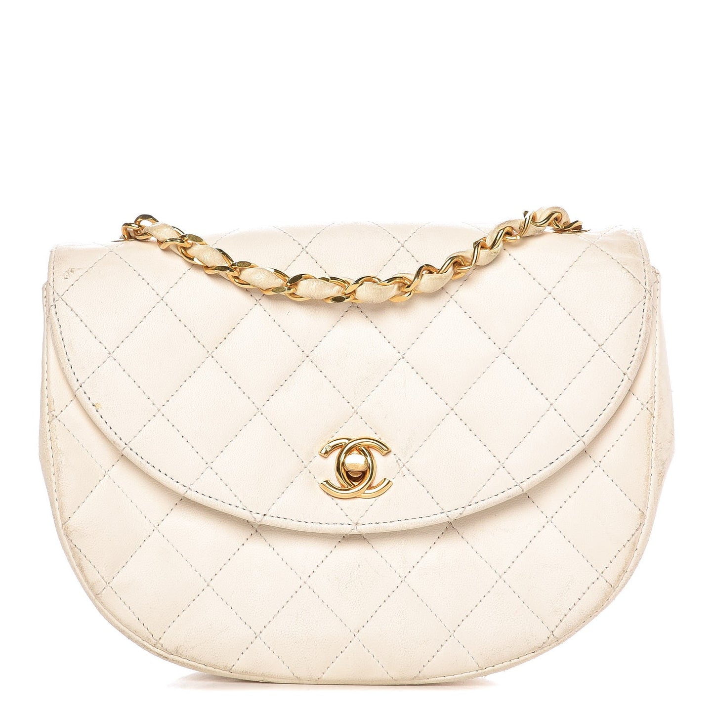 Lambskin Quilted Small Half Moon Flap Ivory