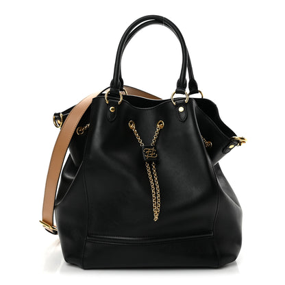 Fendi Vitello Grace King Karligraphy Chain Bucket Bag Black Bisquit 1 of 13