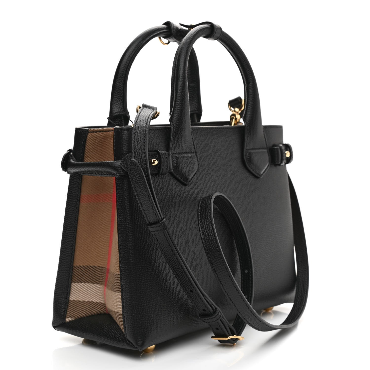 Burberry Derby Calfskin House Check Small Banner Tote Black 3 of 9