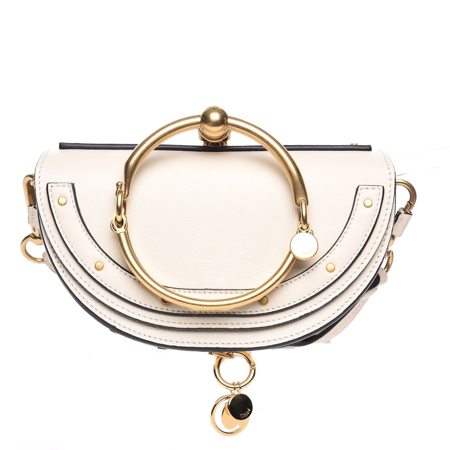 Calfskin Small Nile Bracelet Minaudiere Bag Off White
