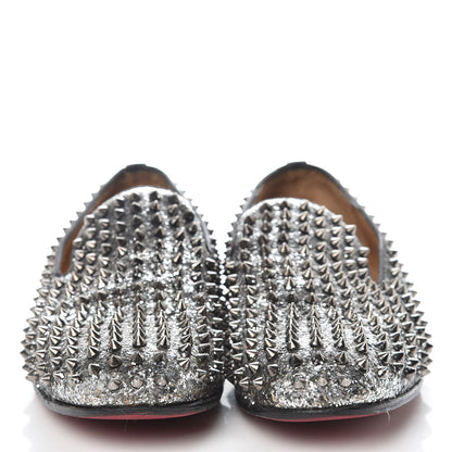 Christian Louboutin Glitter Mens Rollerboy Spikes Flat Loafers 43 Silver 2 of 22